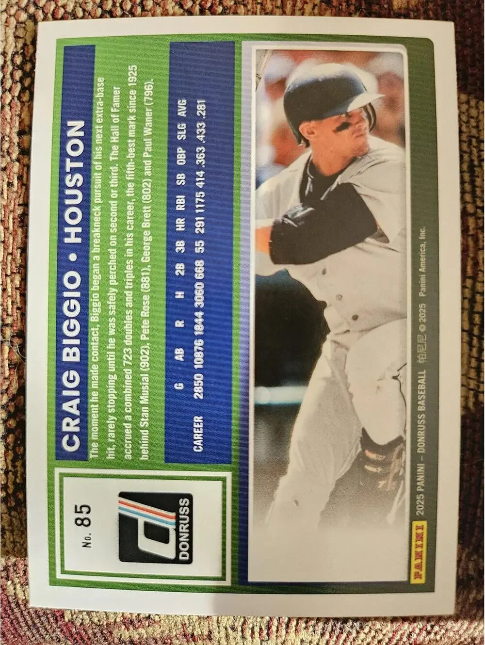 Craig Biggio - HOF - 2025 Panini Donruss baseball - #85 - Astros - RAW Mint